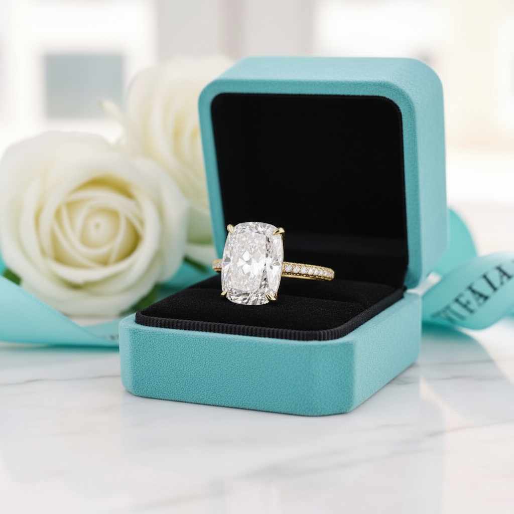 Elongated Cushion Cut 9.0ct Diamond Engagement Ring-Evani Jewelry