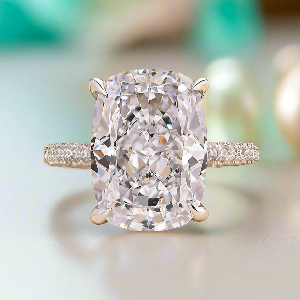 Elongated Cushion Cut 9.0ct Diamond Engagement Ring-Evani Naomi Jewelry