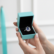 Emerald Cut 3.0 ct Blue Sapphire Engagement Ring with Halo