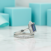 Emerald Cut 3.0ct Blue Sapphire with Halo Bridal Set-Evani Jewelry