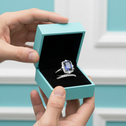 Emerald Cut 3.0ct Blue Sapphire with Halo Bridal Set-Evani Jewelry
