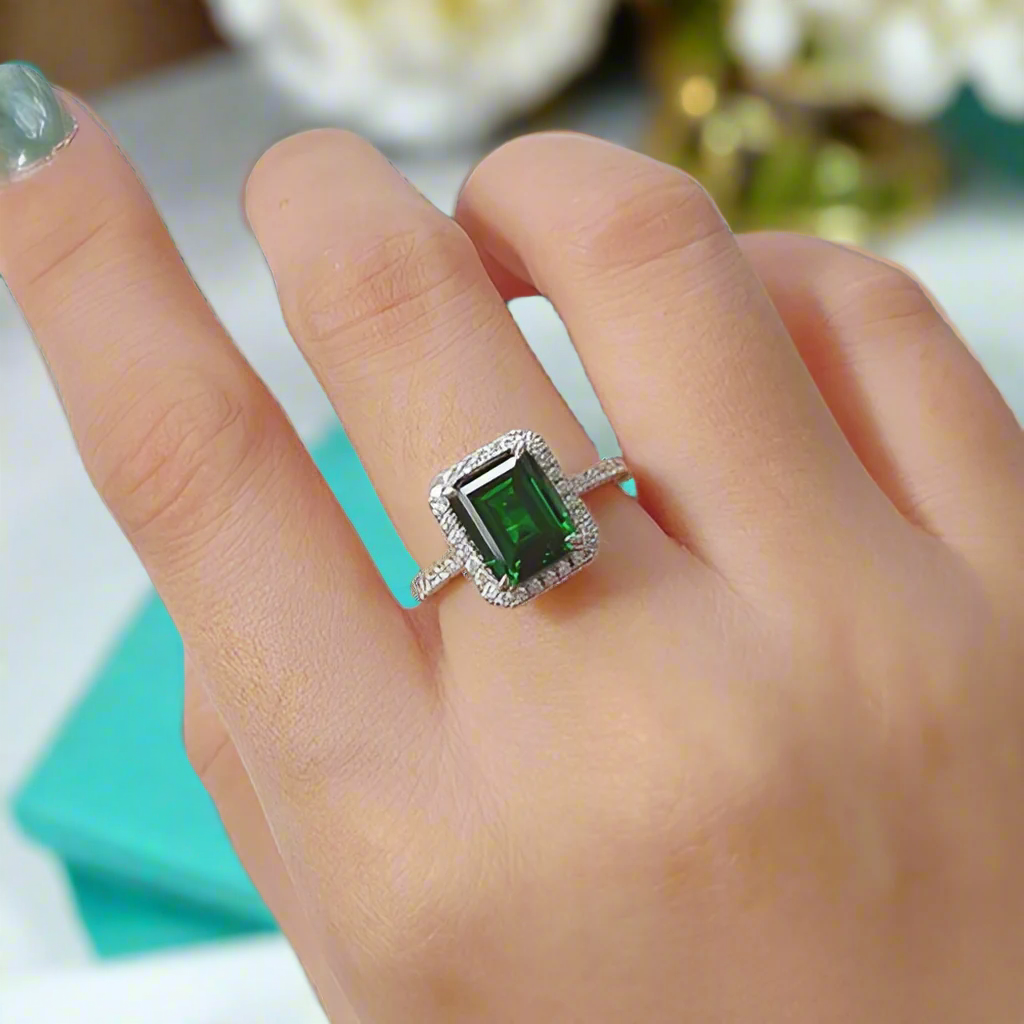 Emerald Cut 3.5 ct Diamond Engagement Ring with Halo-Evani Naomi Jewelry