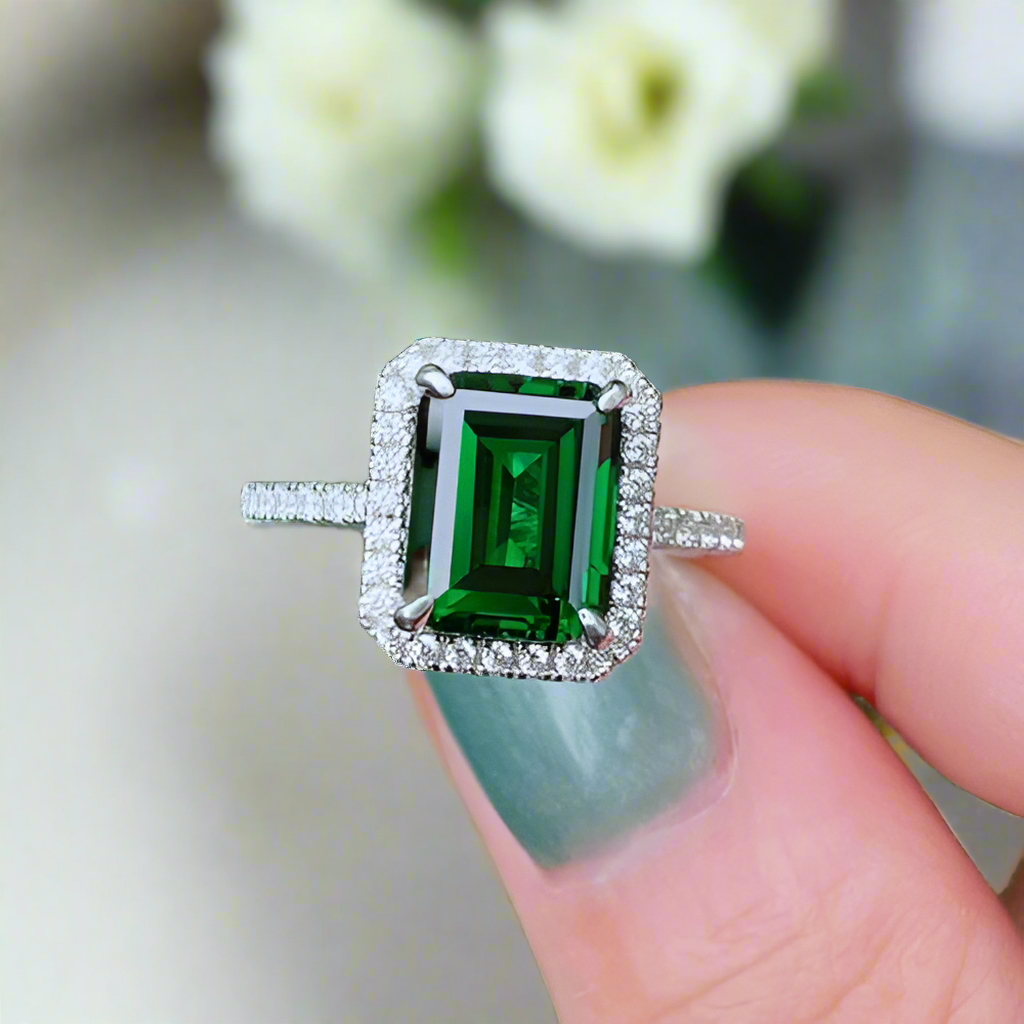 Emerald Cut 3.5 ct Diamond Engagement Ring with Halo-Evani Naomi Jewelry