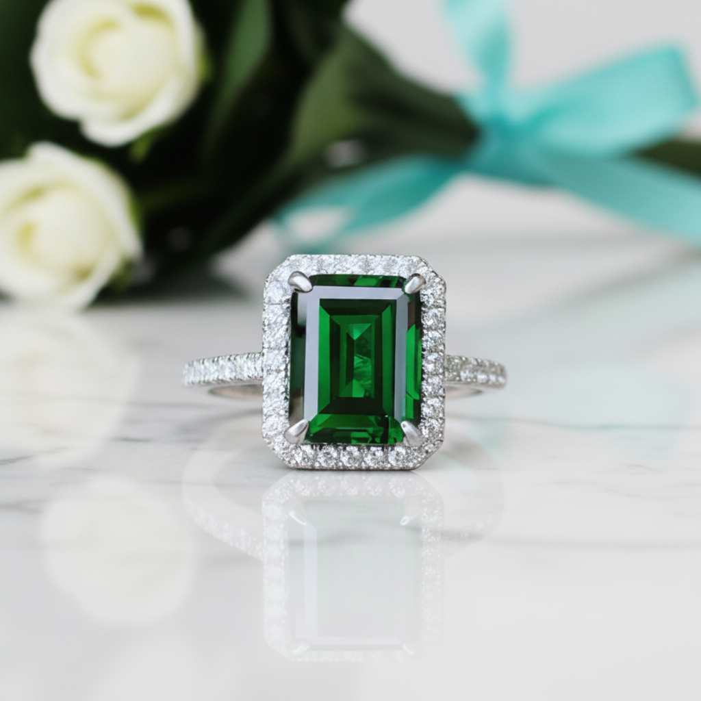 Emerald Cut 3.5 ct Diamond Engagement Ring with Halo-Evani Jewelry