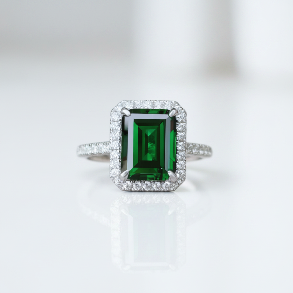 Emerald Cut 3.5 ct Diamond Option Engagement Ring with Halo - Evani Naomi Jewelry