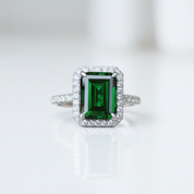 Emerald Cut 3.5 ct Diamond Option Engagement Ring with Halo - Evani Naomi Jewelry