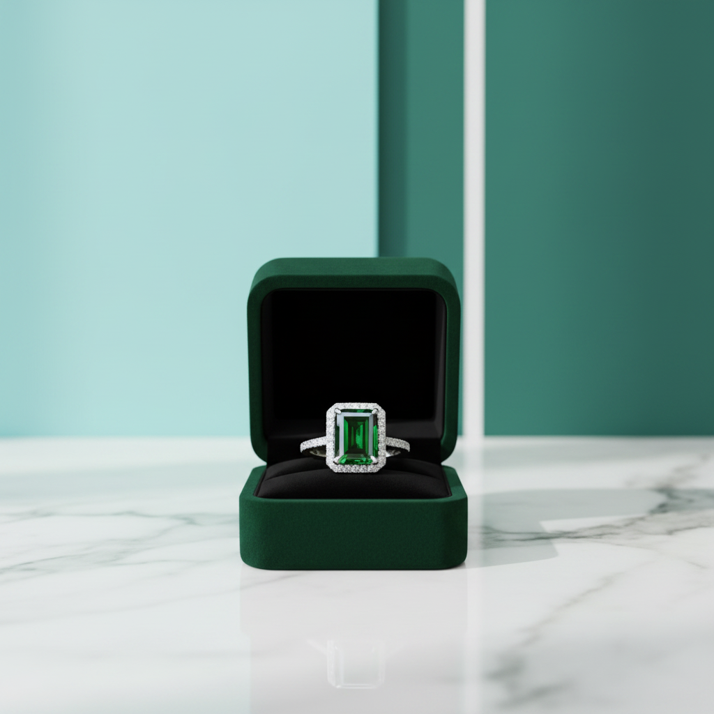 Emerald Cut 3.5 ct Diamond Option Engagement Ring with Halo - Evani Naomi Jewelry