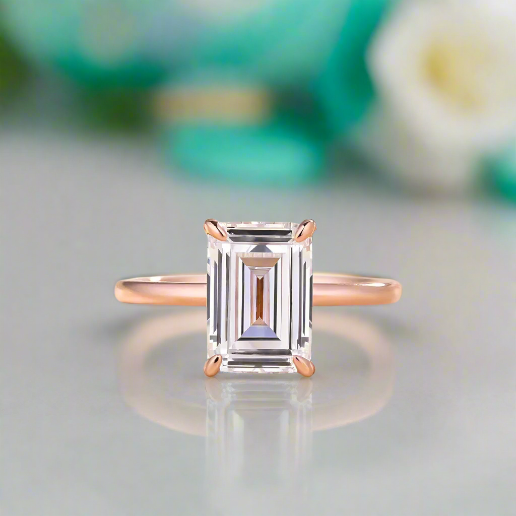 Emerald Cut 3.5 ct Diamond Solitaire Rose Gold Engagement Ring-Evani Naomi Jewelry