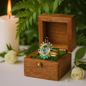Emerald Dawn – Round-cut Moss Agate & Onyx Sunburst Ring-Evani Naomi Jewelry