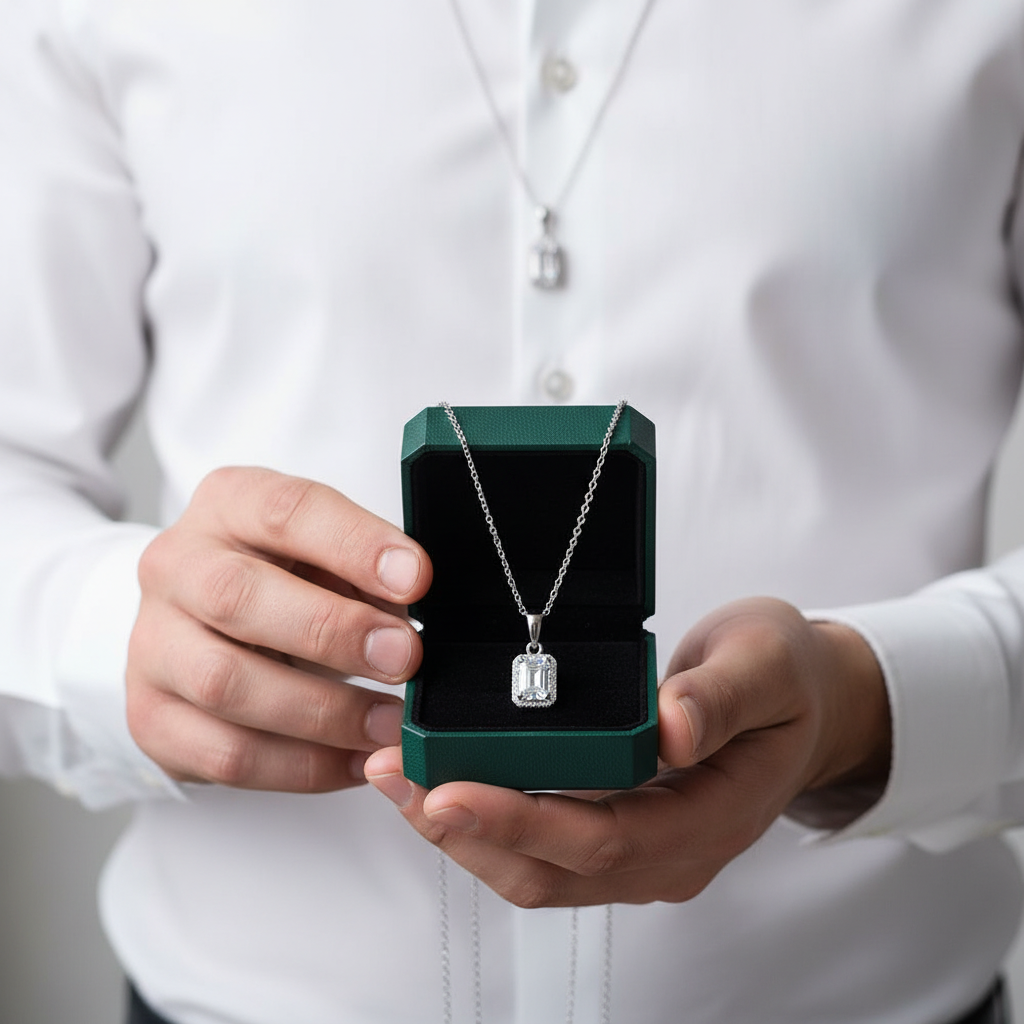 Emerald-cut 1.0 ct Diamond Option Clavicle Chain Necklace