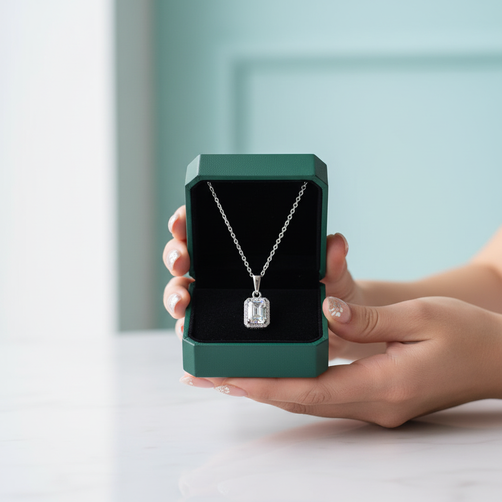 Emerald-cut 1.0 ct Diamond Option Clavicle Chain Necklace