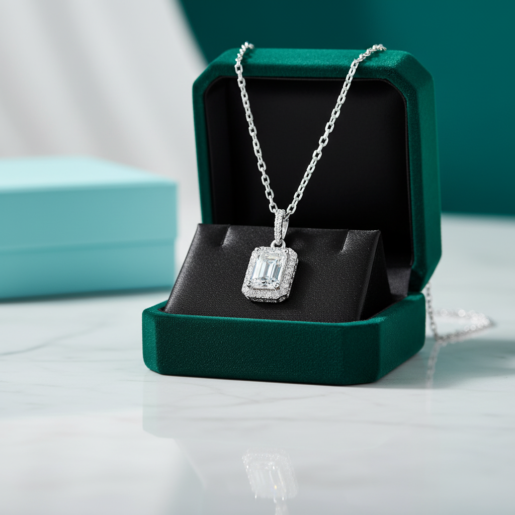 Emerald-cut 1.0 ct Diamond OptionHalo Jewelry Set