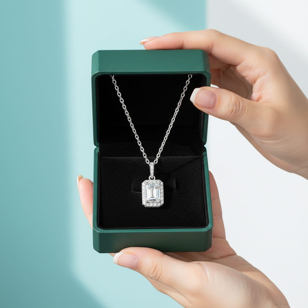 Emerald-cut 1.0 ct Diamond OptionHalo Jewelry Set