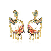 Enamel Butterfly Tassel Earrings-Evani Naomi Jewelry