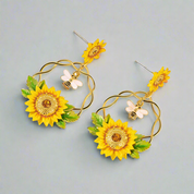 Enamel Diamond Bee and Sunflower Earrings-Evani Naomi Jewelry