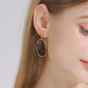 Enamel Diamond Black and White Cat Earrings-Evani Naomi Jewelry