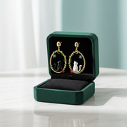 Enamel Diamond Option Black and White Cat Earrings