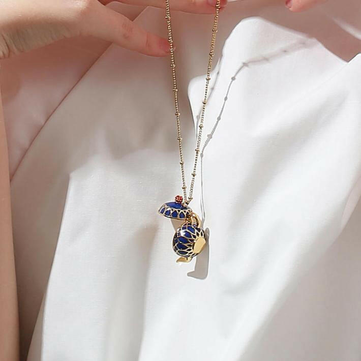 Enamel Diamond Teapot and Teacup Necklace-Evani Naomi Jewelry