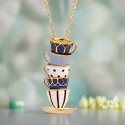 Enamel Diamond Teapot and Teacup Necklace-Evani Naomi Jewelry