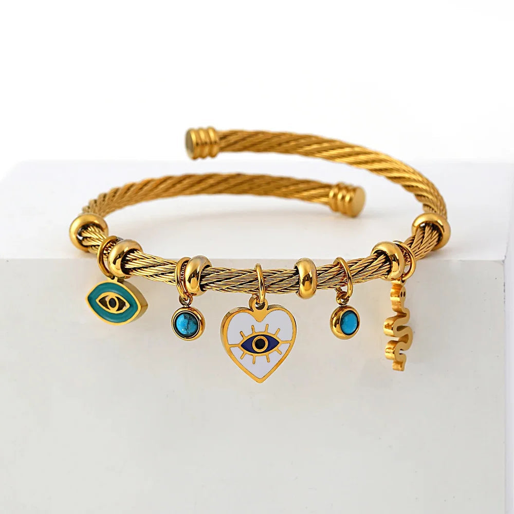 Enamel Snake Heart Evil Eye Stainless Steel Bracelet-Evani Jewelry