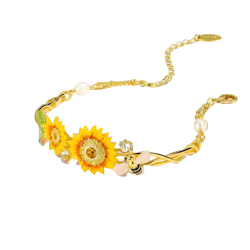 Enamel Sunflower and Bee Bracelet-Evani Naomi Jewelry