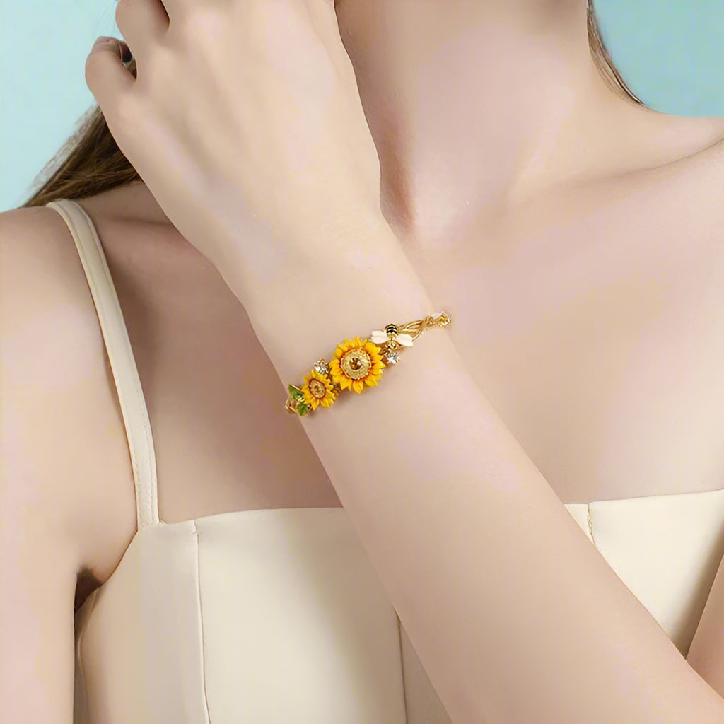 Enamel Sunflower and Bee Bracelet-Evani Naomi Jewelry