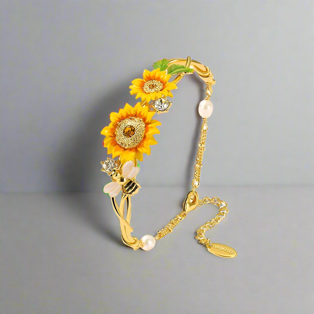 Enamel Sunflower and Bee Bracelet-Evani Naomi Jewelry