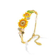 Enamel Sunflower and Bee Bracelet-Evani Naomi Jewelry