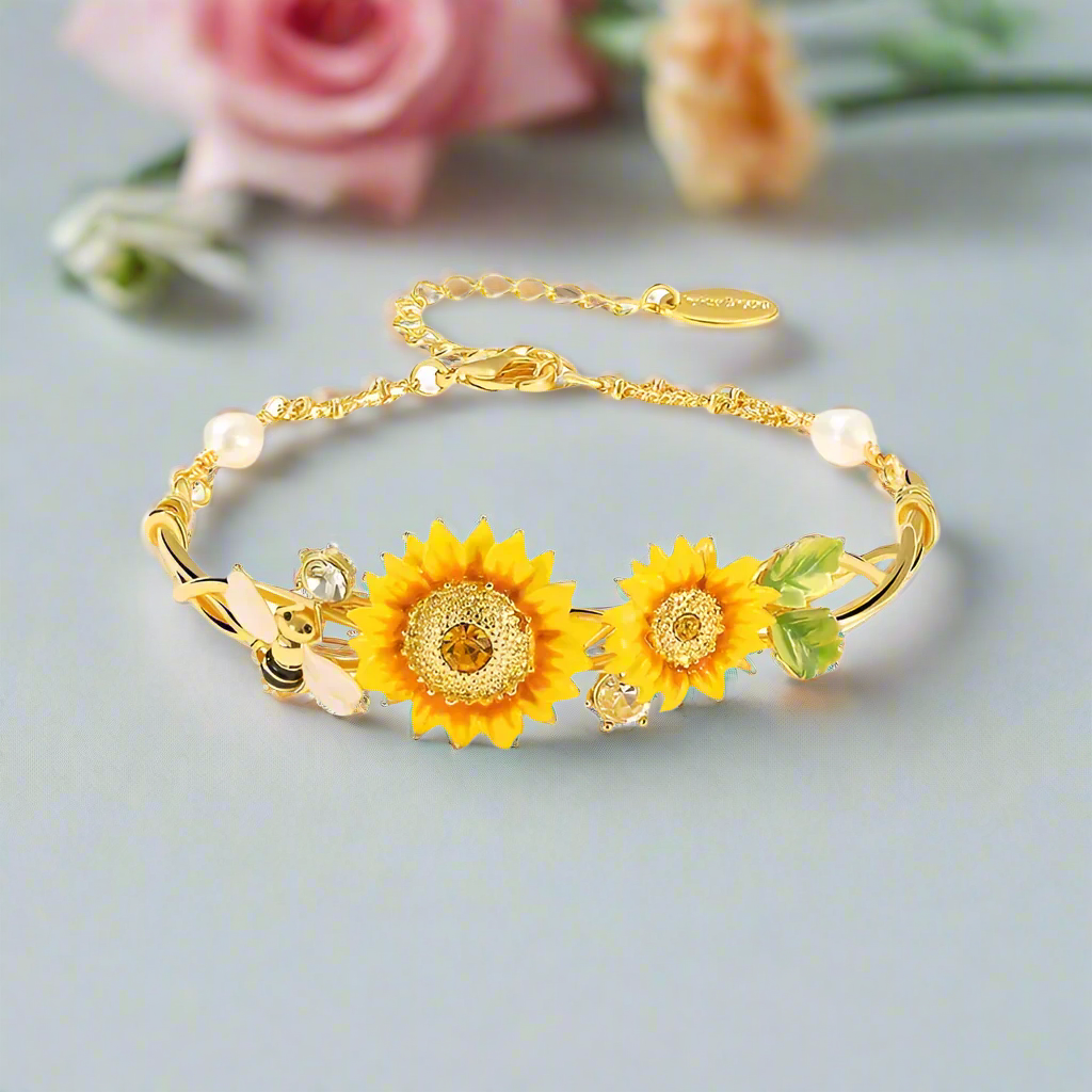 Enamel Sunflower and Bee Bracelet-Evani Naomi Jewelry