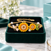 Enamel Sunflower and Bee Topaz Bracelet