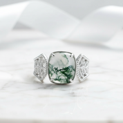 Endless Devotion- Natural Vintage Cushion Cut Moss Agate Ring