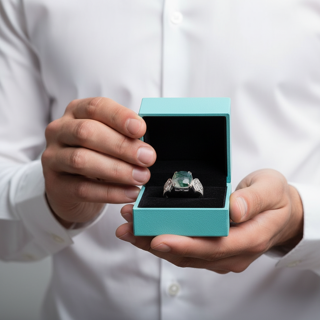 Endless Devotion- Natural Vintage Cushion Cut Moss Agate Ring