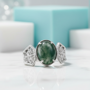 Endless Devotion- Natural Vintage Cushion Cut Moss Agate Ring