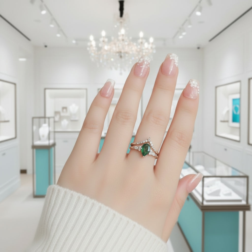 Eternal Love- Kite Shape Moss Agate Wedding Ring-Evani Jewelry