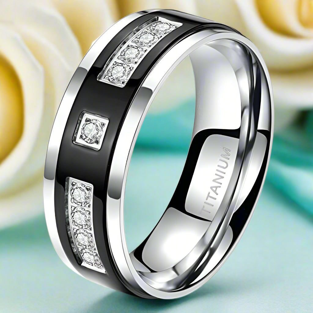 Eternity Diamond Unisex Titanium Wedding Band-Evani Naomi Jewelry
