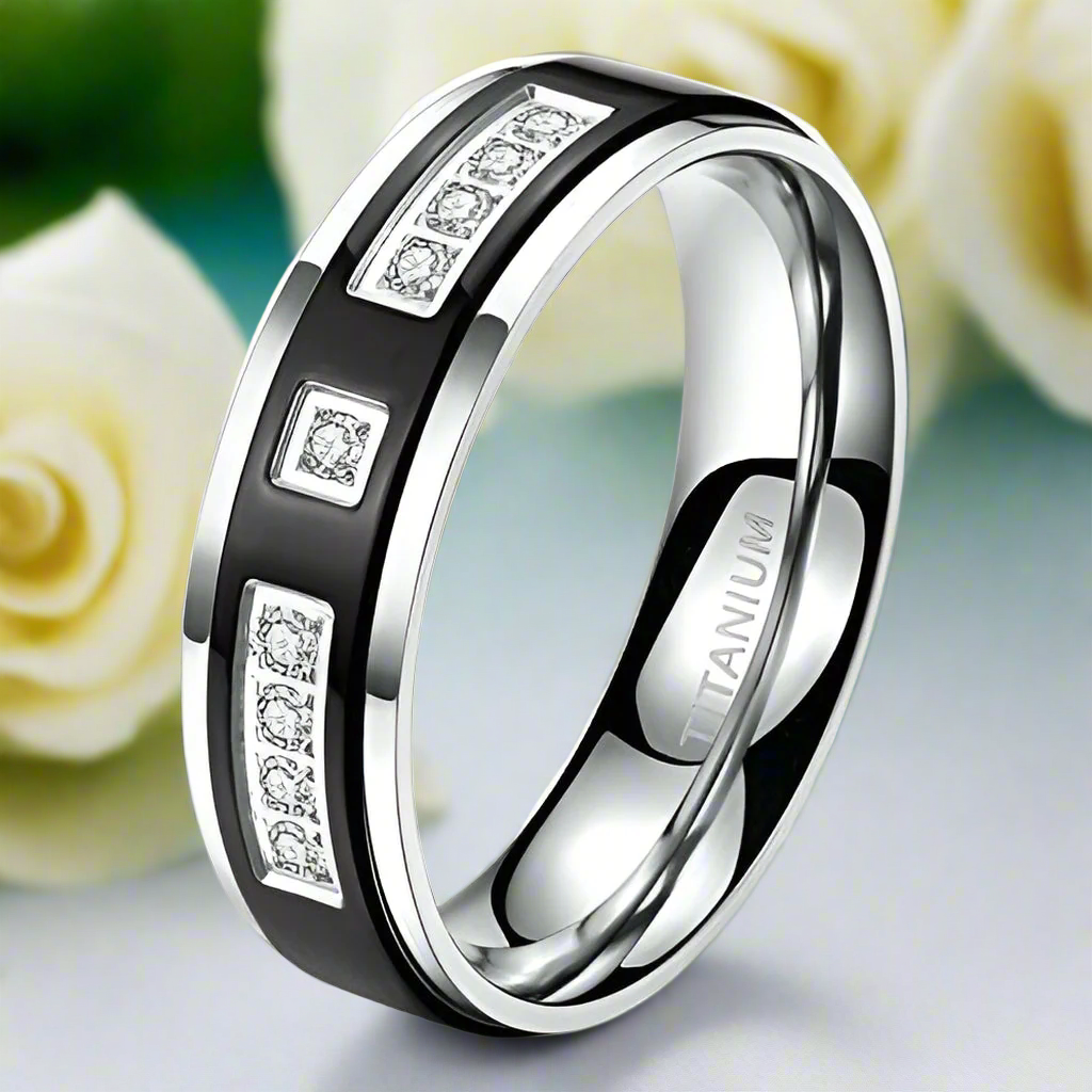 Eternity Diamond Unisex Titanium Wedding Band-Evani Naomi Jewelry