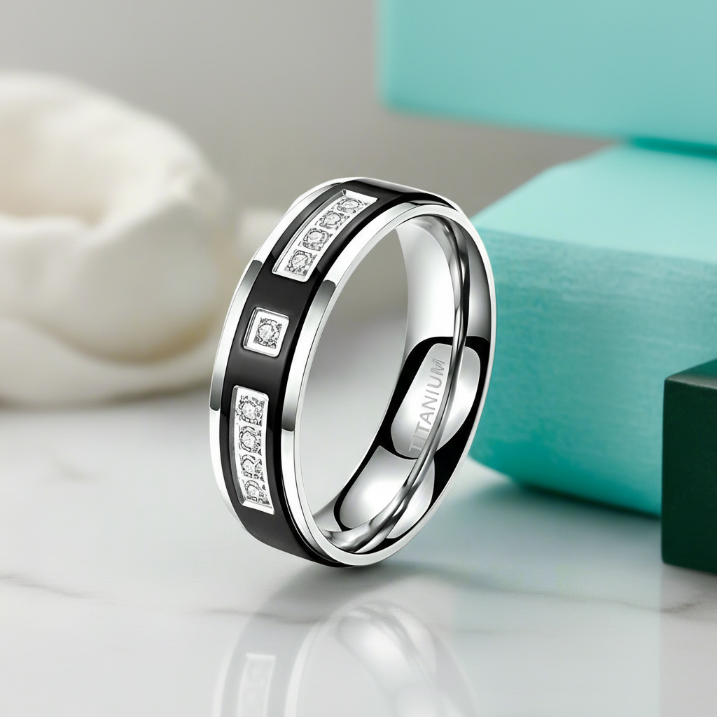 Eternity Diamond Unisex Titanium Wedding Band-Evani Jewelry