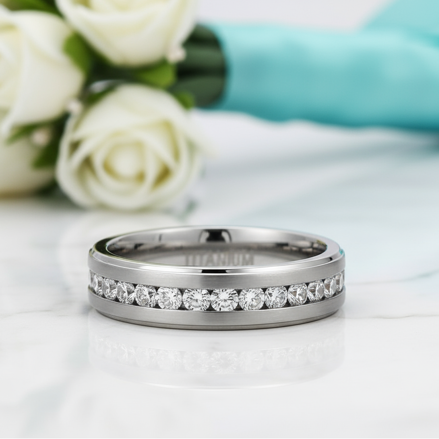Eternity Diamond Titanium Men's Wedding Band-Evani Jewelry