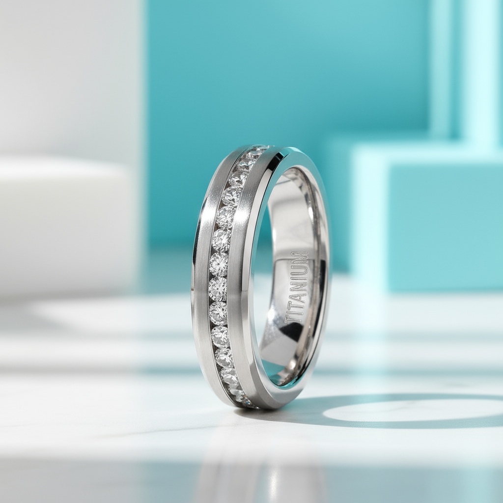 Eternity Diamond Titanium Men's Wedding Band-Evani Jewelry