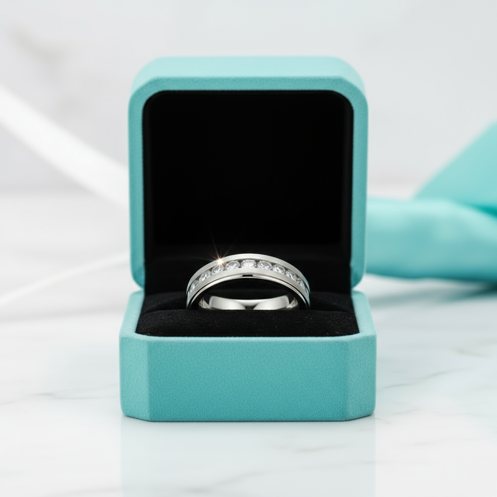 Eternity Diamond Titanium Men's Wedding Band-Evani Jewelry
