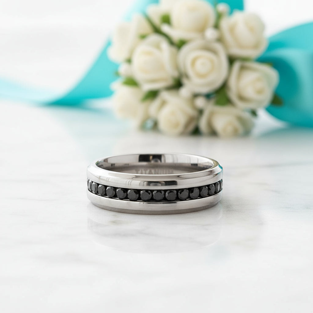 Eternity Diamond Alternative Titanium Men's Wedding Band-Evani Jewelry