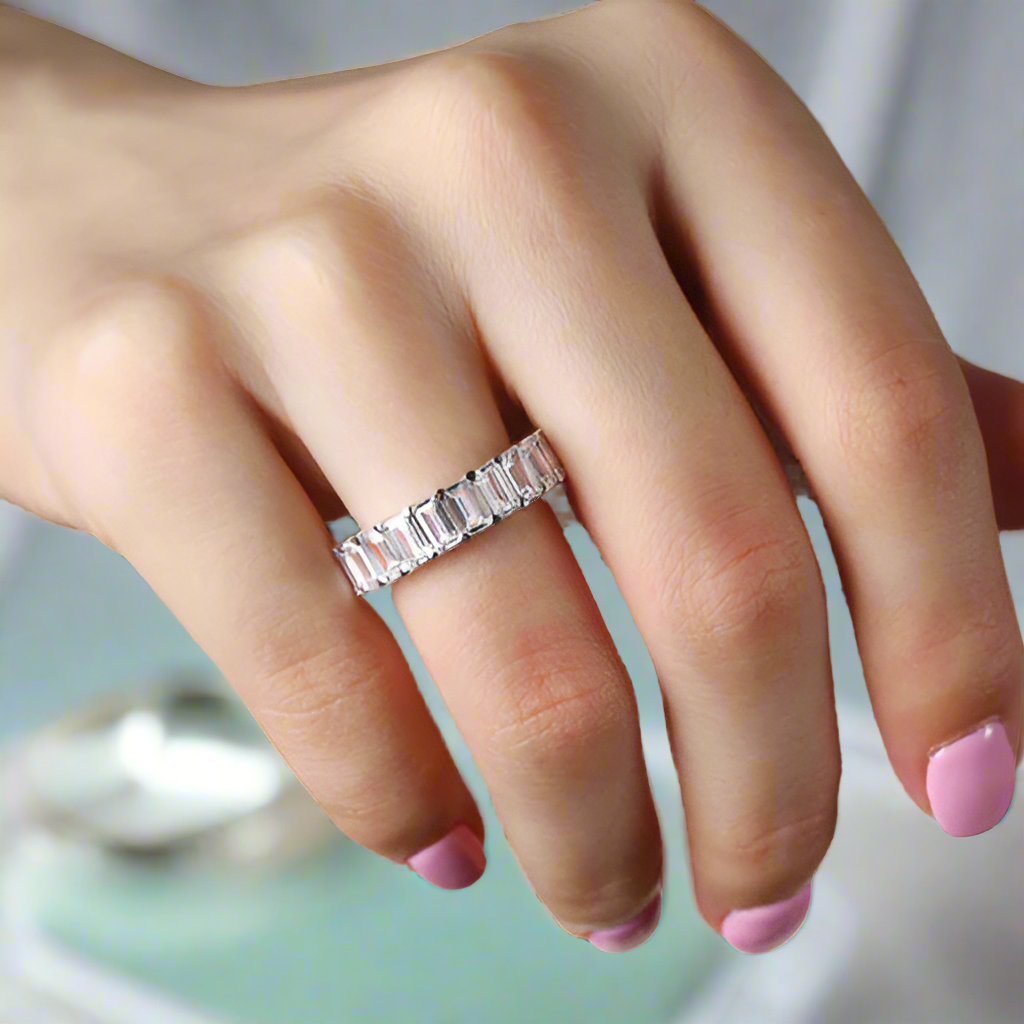 Eternity Emerald Cut Diamond Rose Gold Wedding Band-Evani Naomi Jewelry