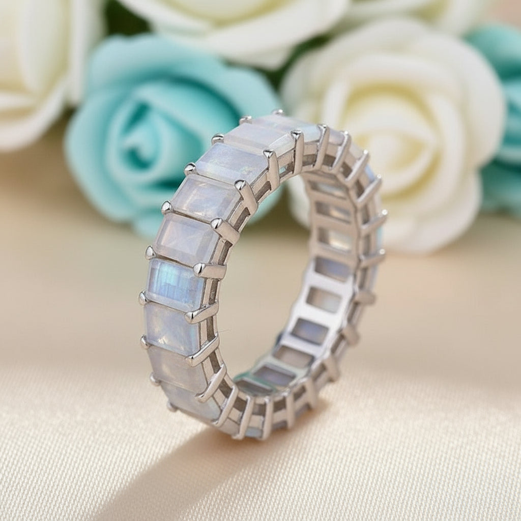 Eternity Emerald Cut Diamond Rose Gold Wedding Band-Evani Naomi Jewelry