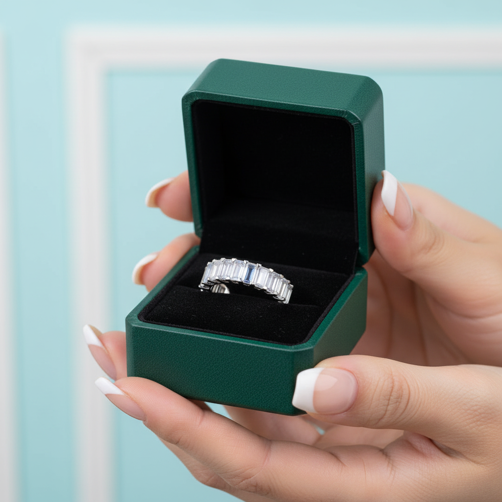 Eternity Emerald Cut Diamond Option Rose Gold Wedding Band - Evani Naomi Jewelry