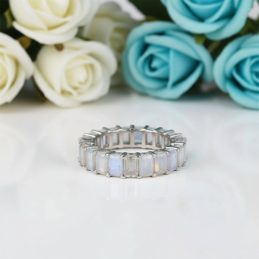 Eternity Emerald Cut Diamond Rose Gold Wedding Band-Evani Naomi Jewelry