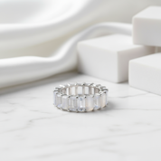 Eternity Moonstone Emerald Cut Rose Gold Wedding Band