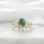 Tale of Two Souls- Oval Cut Moss Agate Ring Engagement Ring