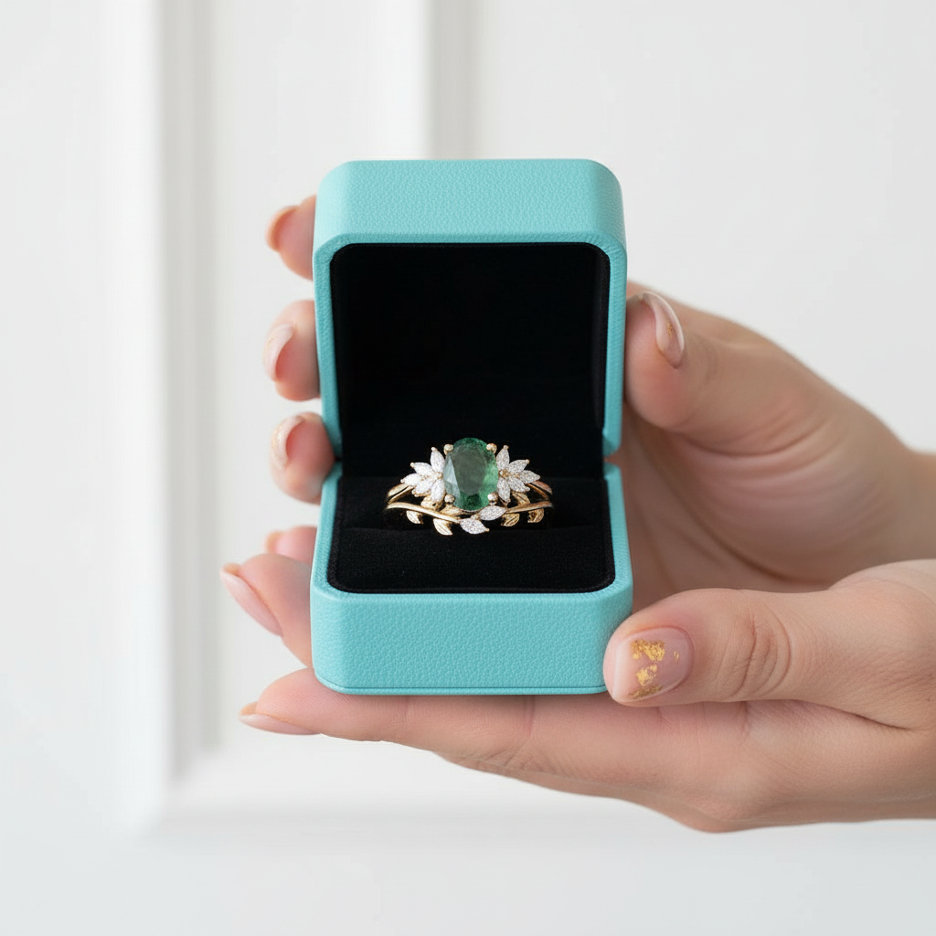 Tale of Two Souls- Oval Cut Moss Agate Ring Engagement Ring