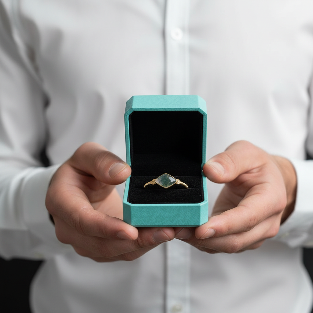 Twilight Vow- Diamond Cut Natural Moss Agate Ring