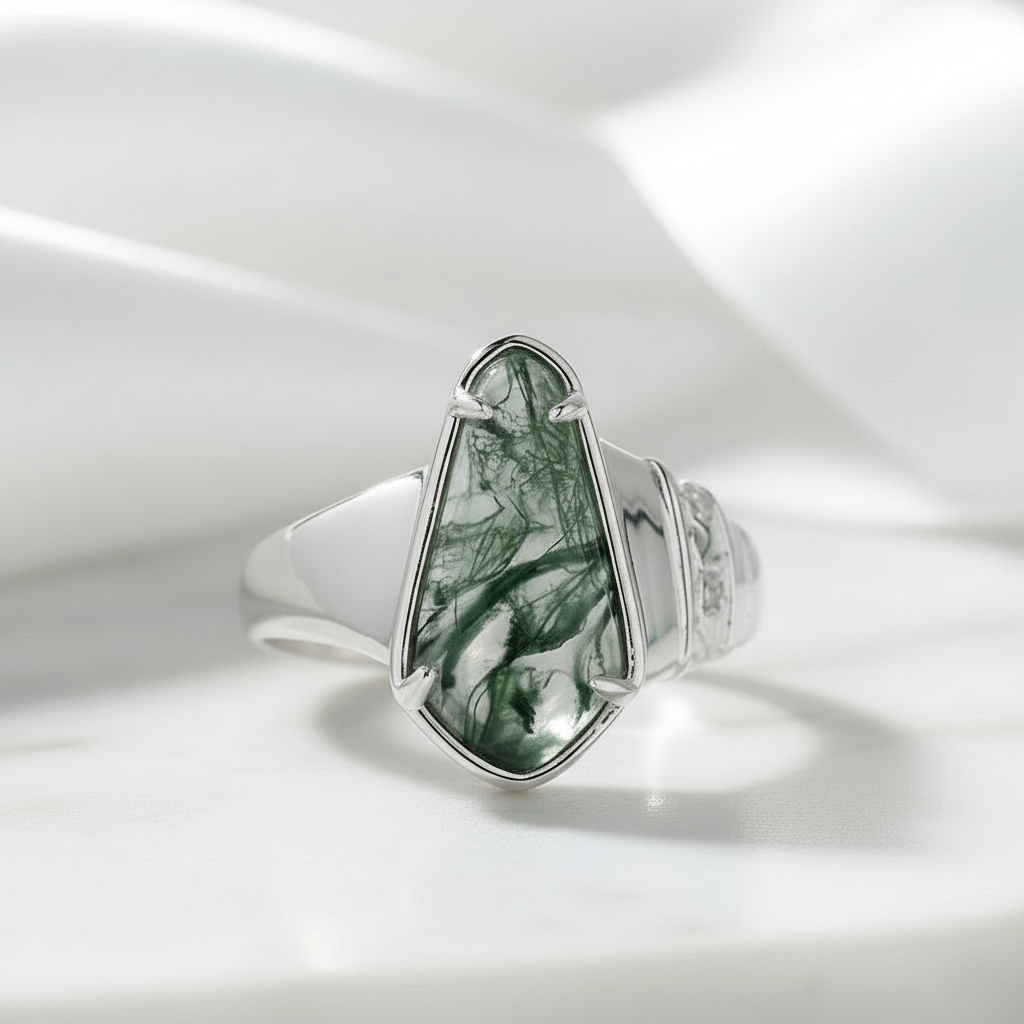 Ring of Solace- Natural Unique Moss Agate Rings